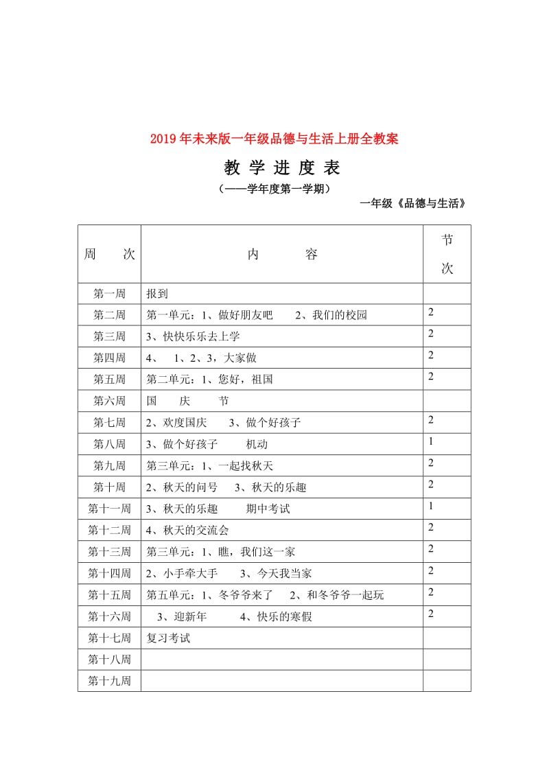 2019年未来版一年级品德与生活上册全教案.doc_第1页