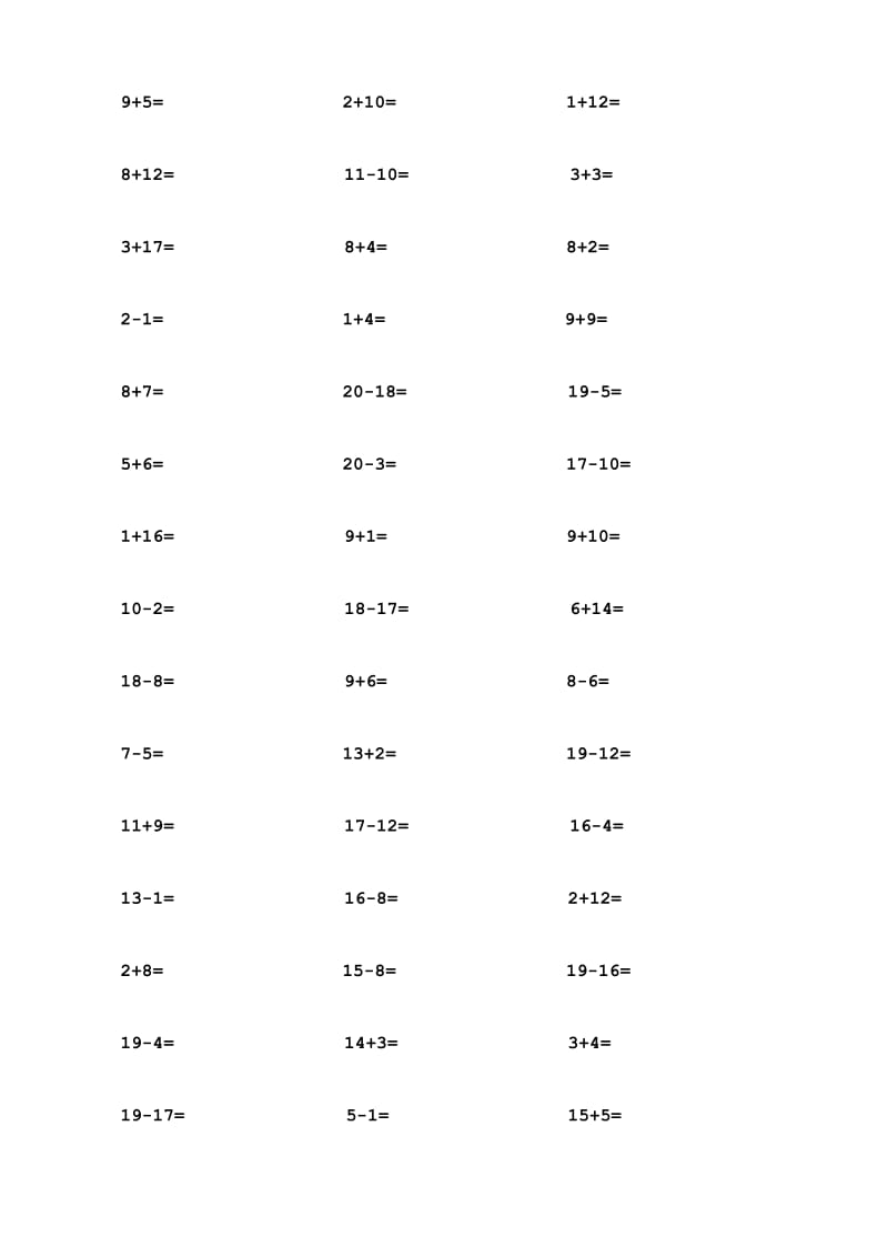 2019年小学一年级20以内加减法试题.doc_第3页