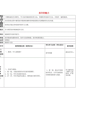 2019春四年級美術(shù)下冊 第4單元 我們的版畫樂園 第12課《拓印的魅力》（第1課時）教案 嶺南版.doc