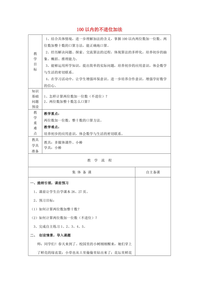 2019春一年级数学下册 第五单元《绿色行动 100以内数的加减法（一）》（信息窗1）教案 青岛版六三制.doc_第1页