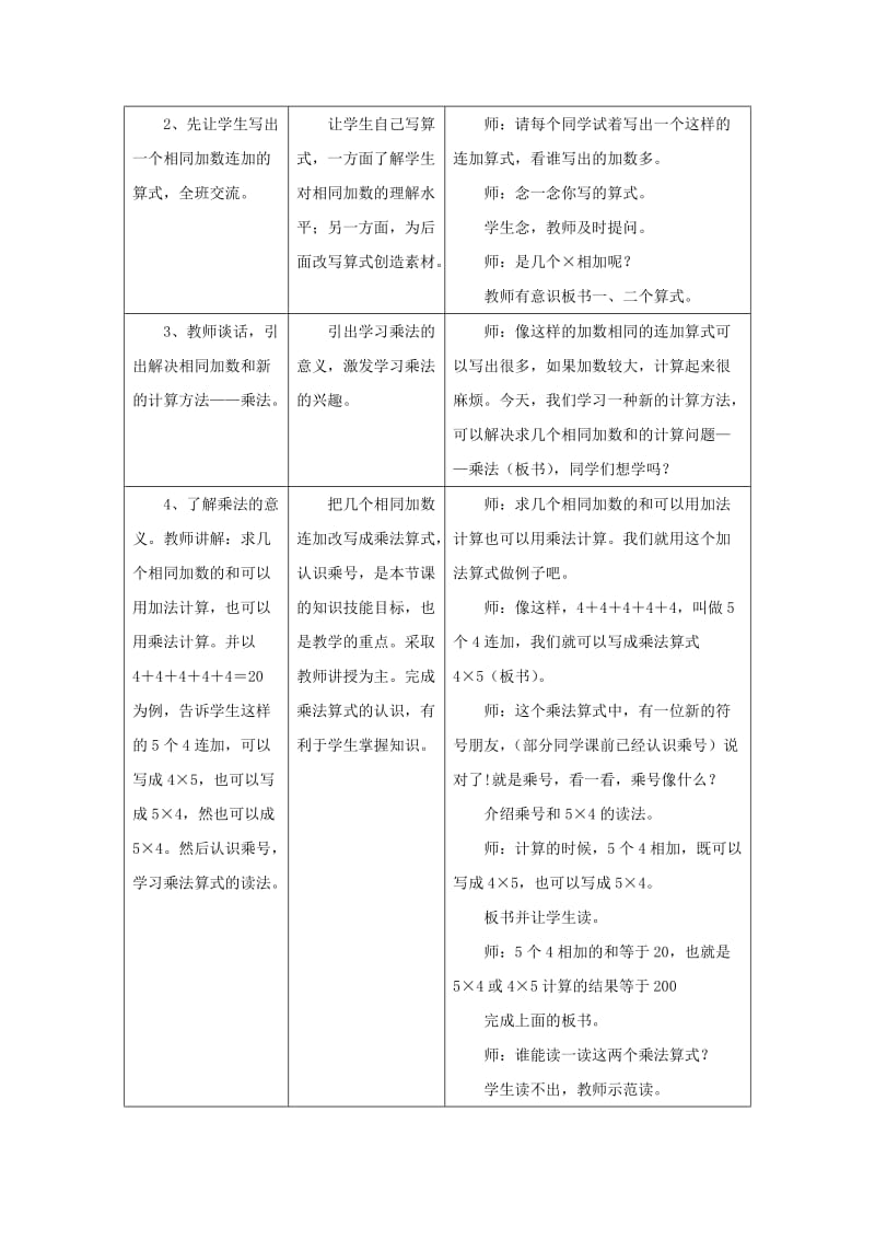 2019秋二年级数学上册 3 第1节《认识乘法》（第1课时）教案 （新版）冀教版.doc_第3页