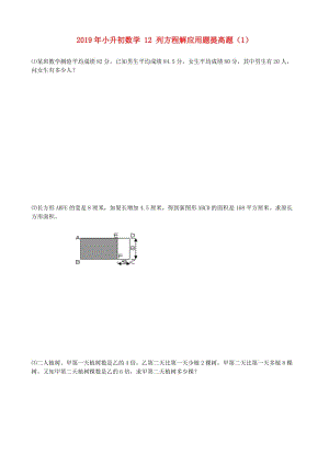 2019年小升初数学 12 列方程解应用题提高题（1）.doc