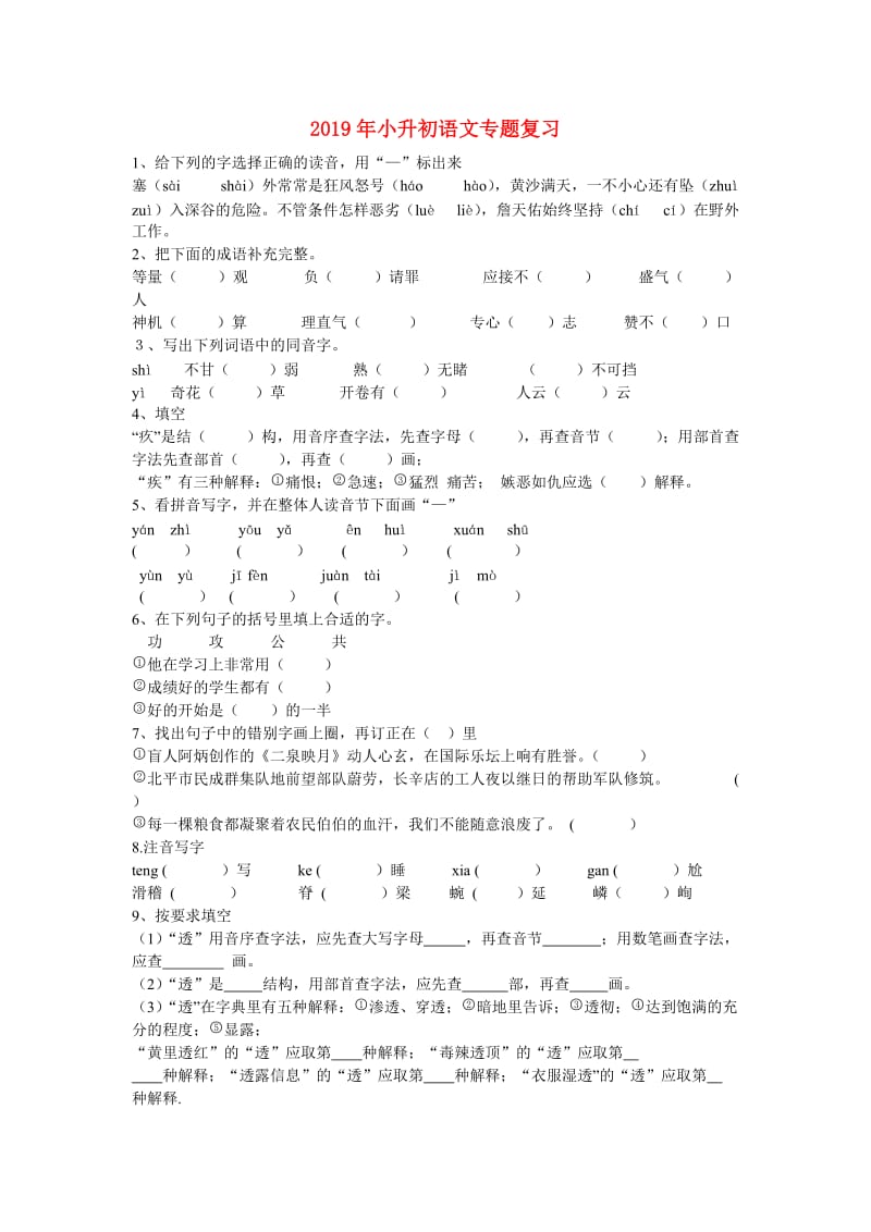 2019年小升初语文专题复习.doc_第1页