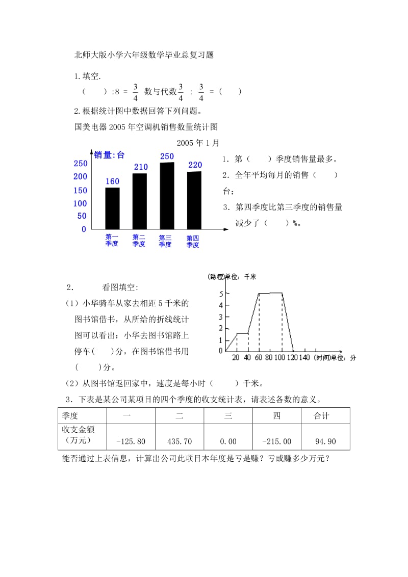 北师大版小学六年级数学毕业总复习题 数与代数.doc_第1页