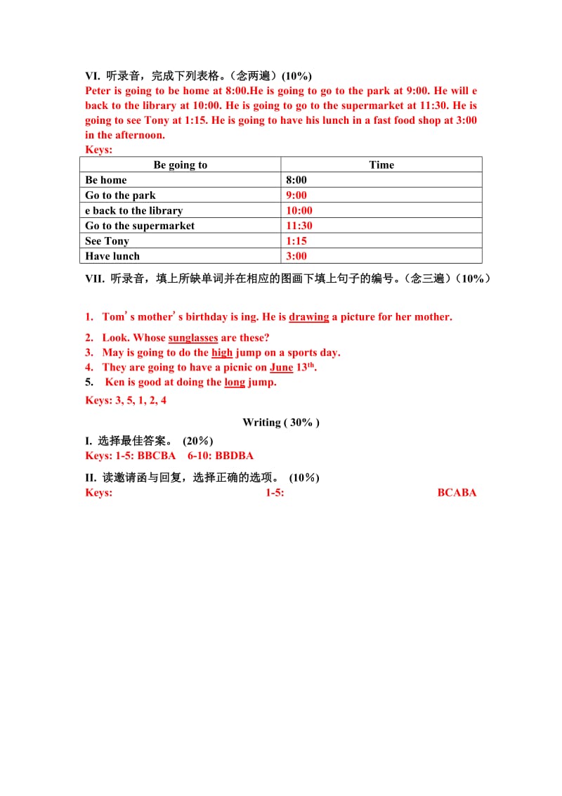 2019年小学四年级英语第七册3-5训练卷录音内容材料及答案.doc_第2页