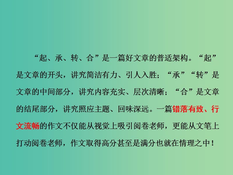 高考英语大一轮复习层级化晋级写作层级三文顺形范夺满分一引人入胜的开头与回味无穷的结尾课件.ppt_第2页