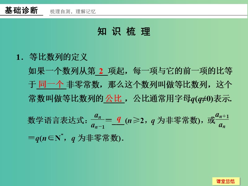 高考数学一轮复习 6-3 等比数列及其前n项和课件 新人教A版.ppt_第2页