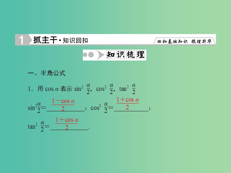 高考数学一轮复习 3-6 简单的三角恒等变换课件 理 新人教A版.ppt_第2页