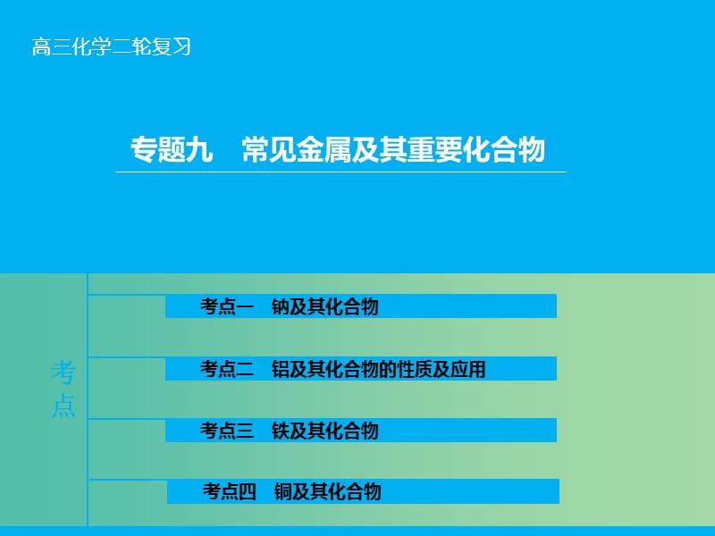 高三化学二轮复习 第1部分 专题9 常见金属及其重要化合物课件.ppt_第1页