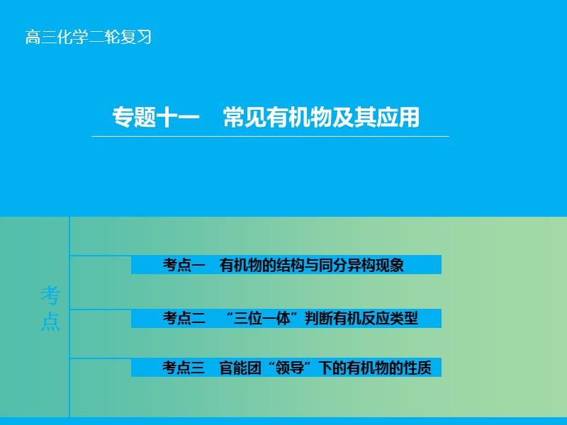 高三化学二轮复习 第1部分 专题11 常见有机物及其应用课件.ppt_第1页