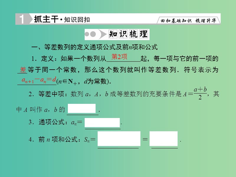 高考数学一轮复习 5-2 等差数列及其前n项和课件 文.ppt_第2页