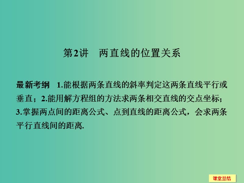 高考数学一轮复习 9-2 两直线的位置关系课件 新人教A版.ppt_第1页