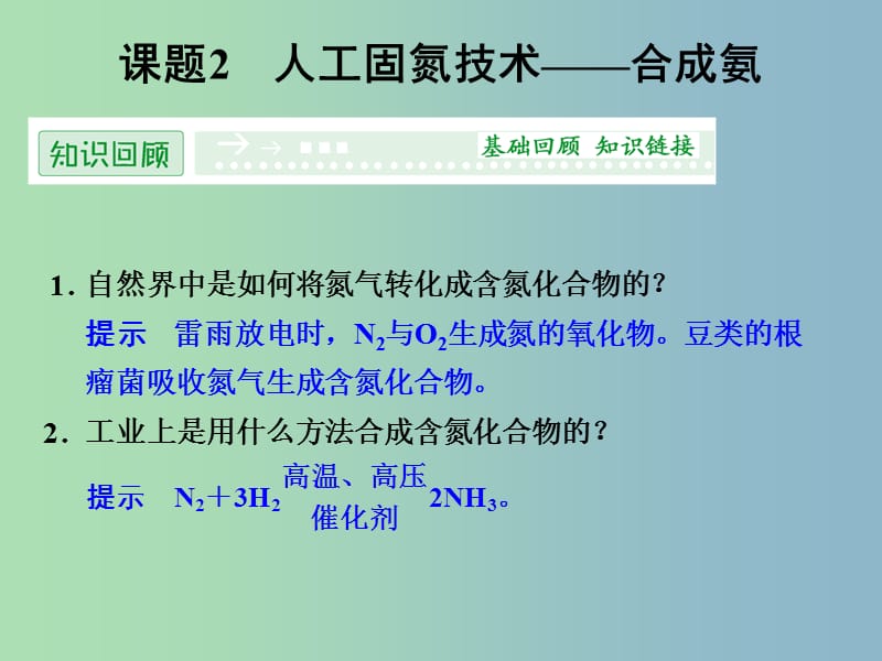 高中化学 1.2人工固氮技术 合成氨课件 新人教版选修2.ppt_第1页