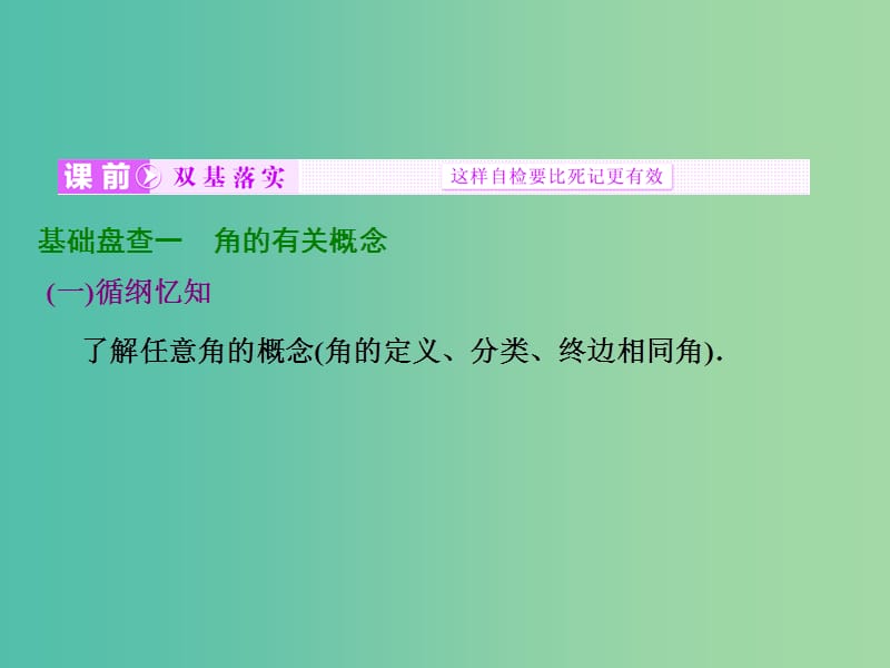 高考数学大一轮复习 第三章 第一节 任意角和弧度制及任意角的三角函数课件.ppt_第2页