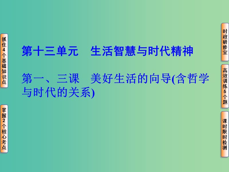 高考政治一轮复习 第十三单元 第一、三课 美好生活的向导（含哲学与时代的关系）课件.ppt_第1页