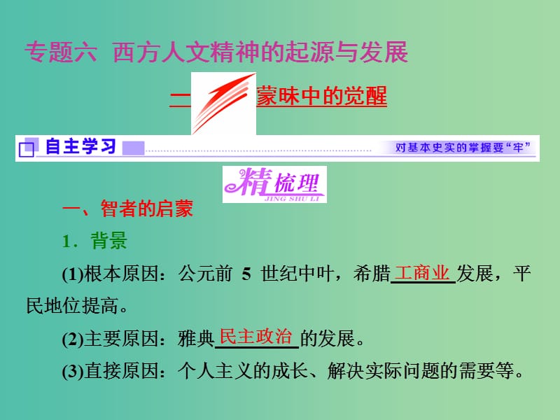 高中历史专题六西方人文精神的起源与发展一蒙昧中的觉醒课件人民版.ppt_第1页