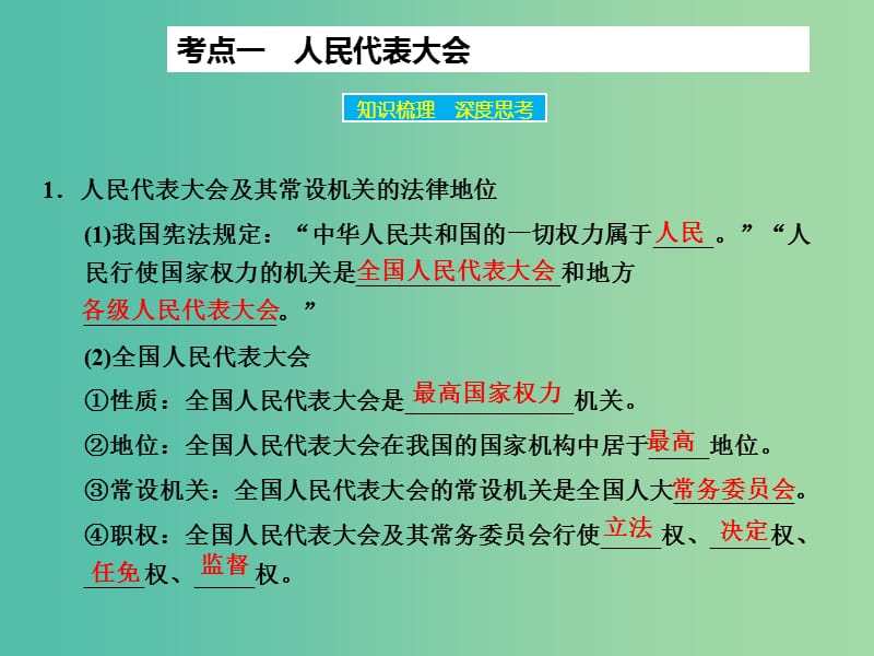 高考政治大一轮复习 第七单元 第五课 我国的人民代表大会制度课件 新人教版.ppt_第3页