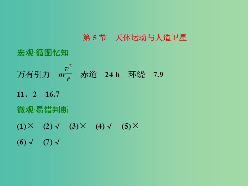 高考物理一轮复习 第四章 曲线运动 第5节 天体运动与人造卫星习题详解课件 新人教版.ppt_第1页