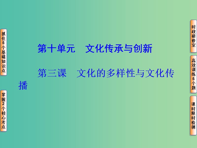 高考政治一轮复习 第十单元 第三课 文化的多样性与文化传播课件.ppt_第1页