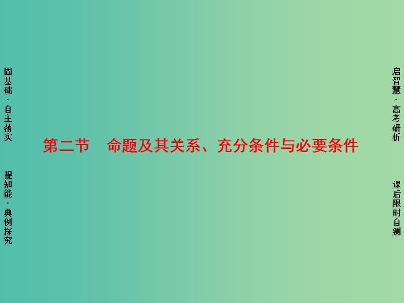 高考数学一轮复习 第1章 第2节 命题及其关系、充分条件与必要条件课件 理 苏教版.ppt_第1页