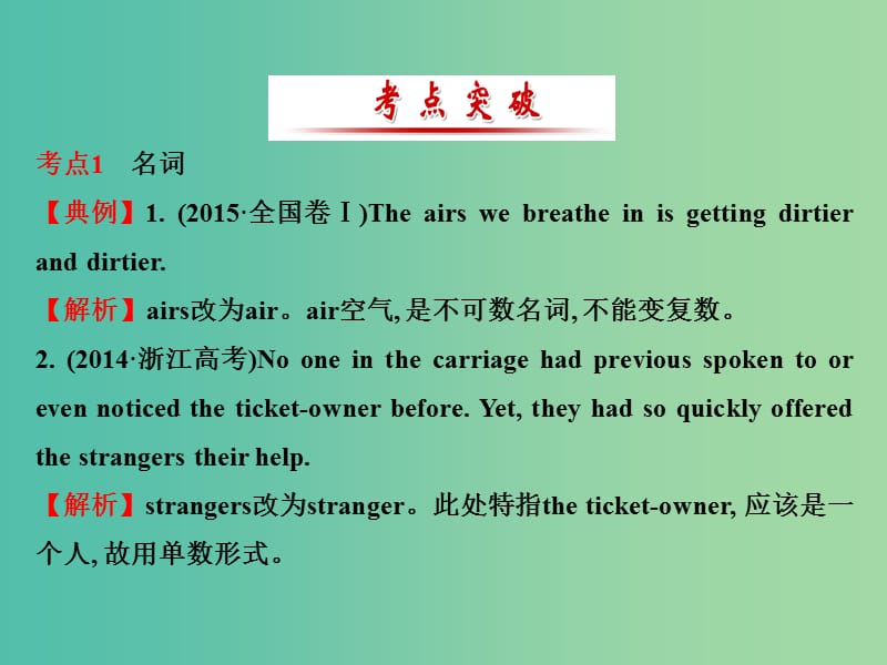 高三英语二轮复习 第二篇 阅读技能探究 专题五 短文改错 第2讲 名词、冠词、代词和连接词课件.ppt_第2页