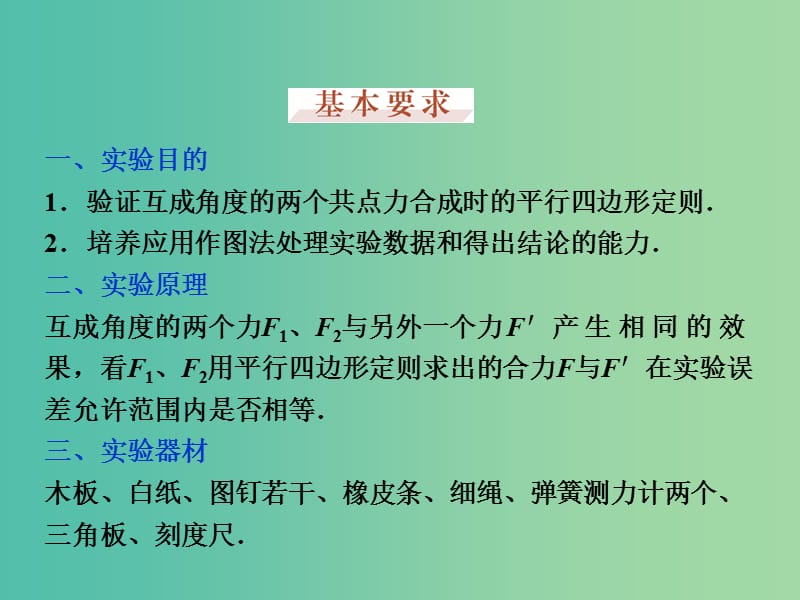 高考物理大一轮复习 实验三 验证力的平行四边形定则课件.ppt_第3页