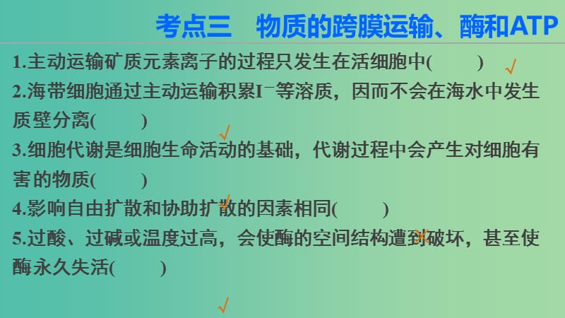 高三生物第二轮复习 第二篇 考点三 物质的跨膜运输、酶和ATP课件 新人教版.ppt_第2页