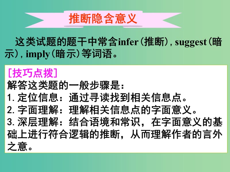 高考英语二轮复习 阅读理解 高度仿真练析 推理判断题 推断隐含意义课件.ppt_第2页