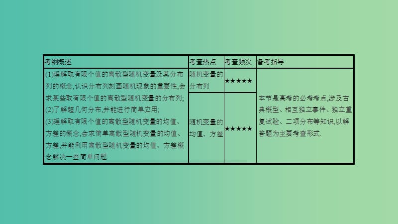 高考数学一轮复习 第九章 计数原理、概率与统计 第十一节 离散型随机变量的均值与方差课件 理.ppt_第2页