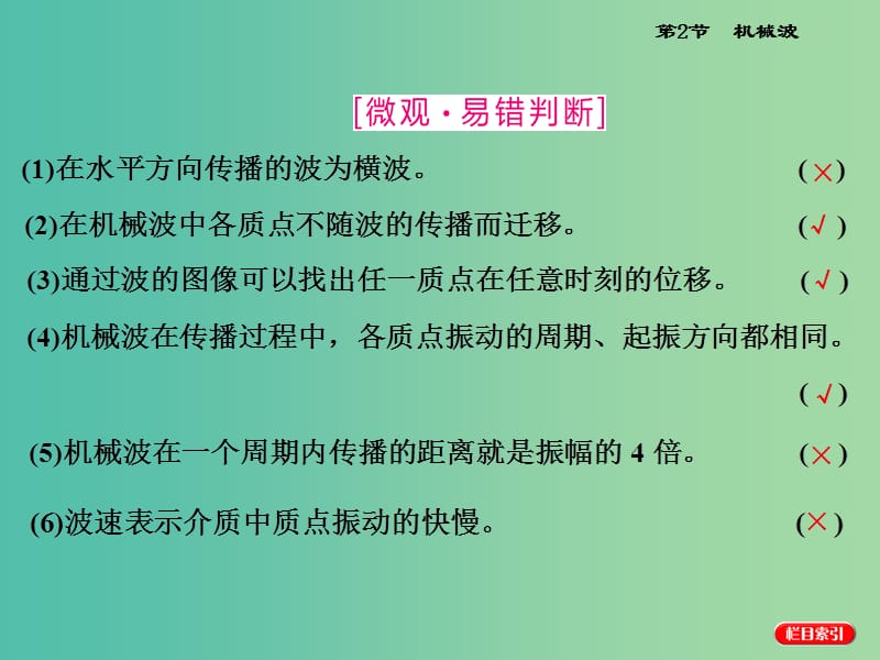 高考物理一轮复习 第十二章 波与相对论 第2节 机械波课件 新人教版选修3-4.ppt_第2页