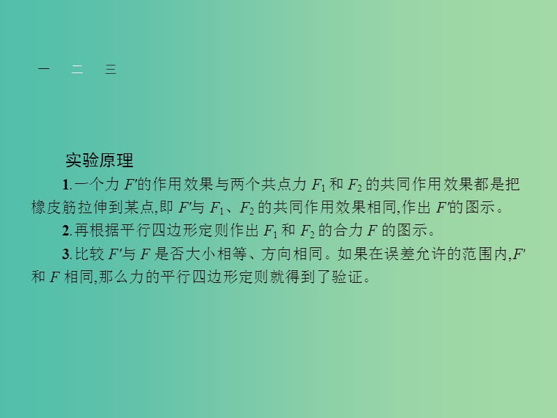 高中物理 第4章 怎样求合力与分力 4.4实验 互成角度的两个共点力的合成课件 沪科版必修1.ppt_第3页