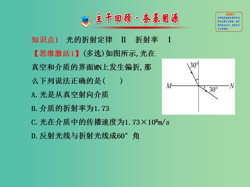 高考物理一轮复习 2.1光的折射 全反射课件 沪科版选修3-4.ppt_第2页