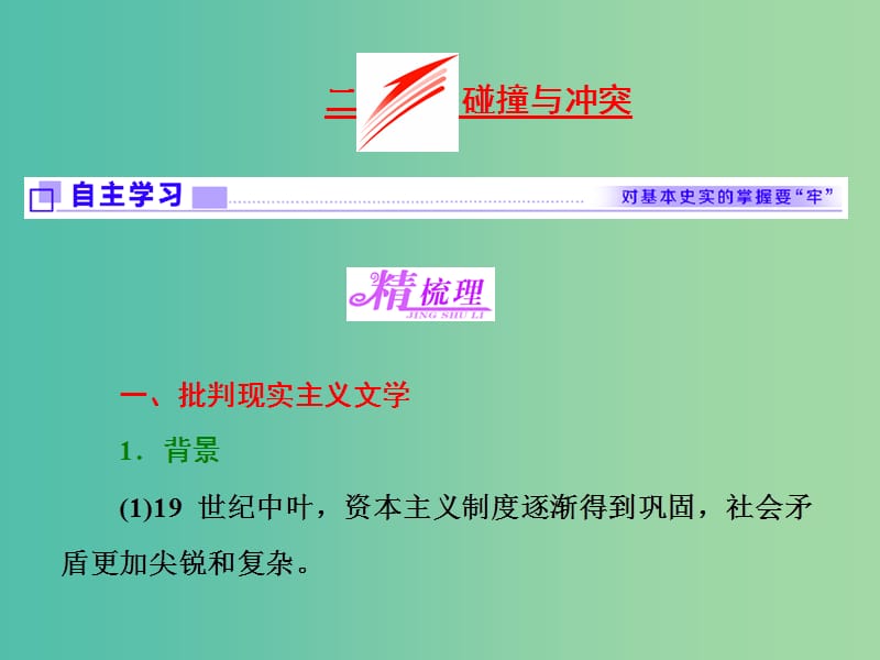 高中历史专题八19世纪以来的文学艺术二碰撞与冲突课件人民版.ppt_第1页