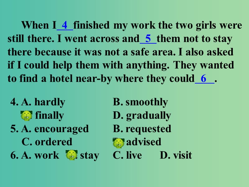 高考英语二轮复习 完形填空 高度仿真练析 记叙文课件.ppt_第3页