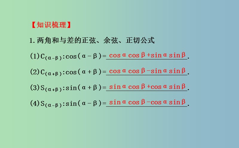 高三数学一轮复习 3.5两角和与差的正弦、余弦和正切公式课件 .ppt_第3页