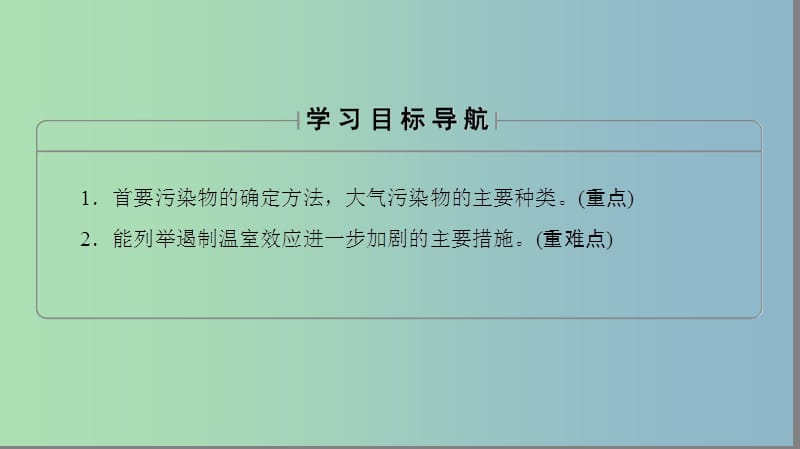 高中化学专题1洁净安全的生存环境第1单元空气质量的改善第1课时空气质量报告温室效应课件苏教版.ppt_第2页