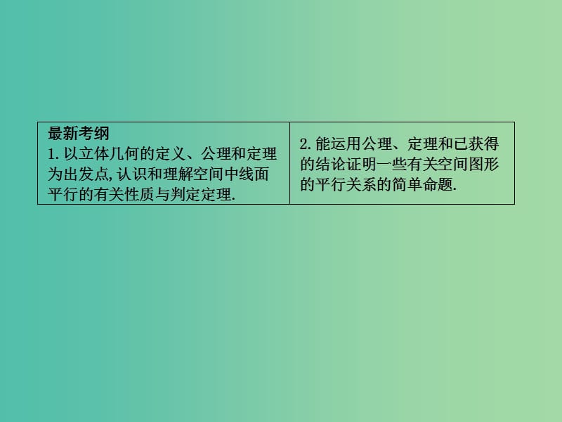 高三数学一轮复习 第八篇 立体几何与空间向量 第4节 直线、平面平行的判定与性质课件(理).ppt_第2页