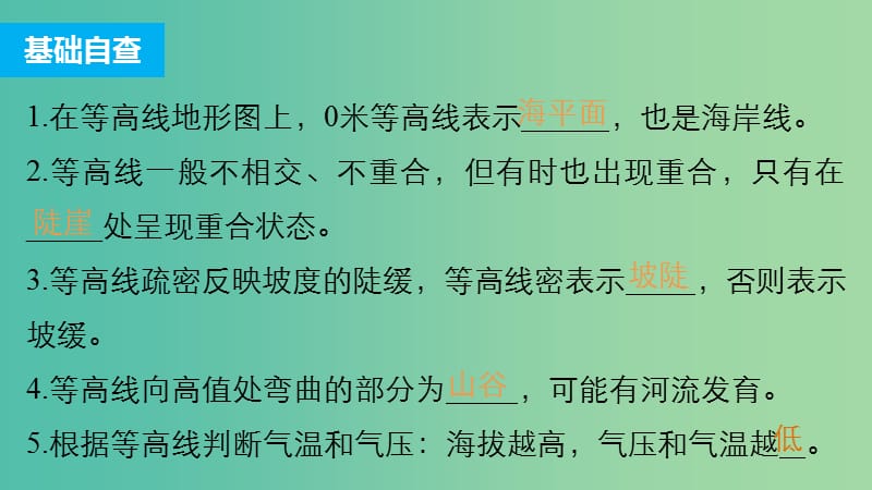 高三地理二轮复习 专题一 回扣基础必须突破的26个微专题1 等高线地形图课件.ppt_第3页