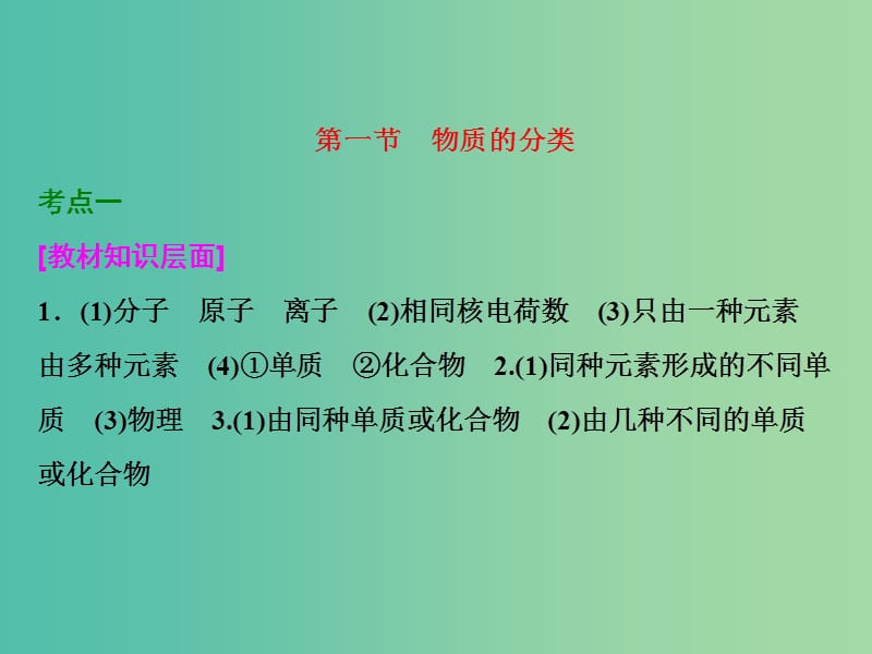 高考化学一轮复习 第一节 物质的分类习题讲解课件.ppt_第1页