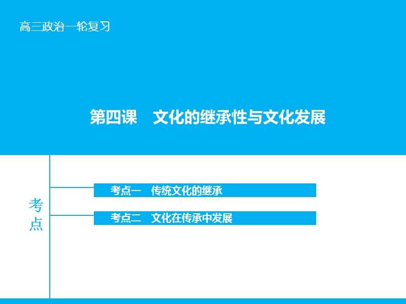 高考政治大一轮复习 第十单元 第四课 文化的继承性与文化发展课件 新人教版.ppt_第1页