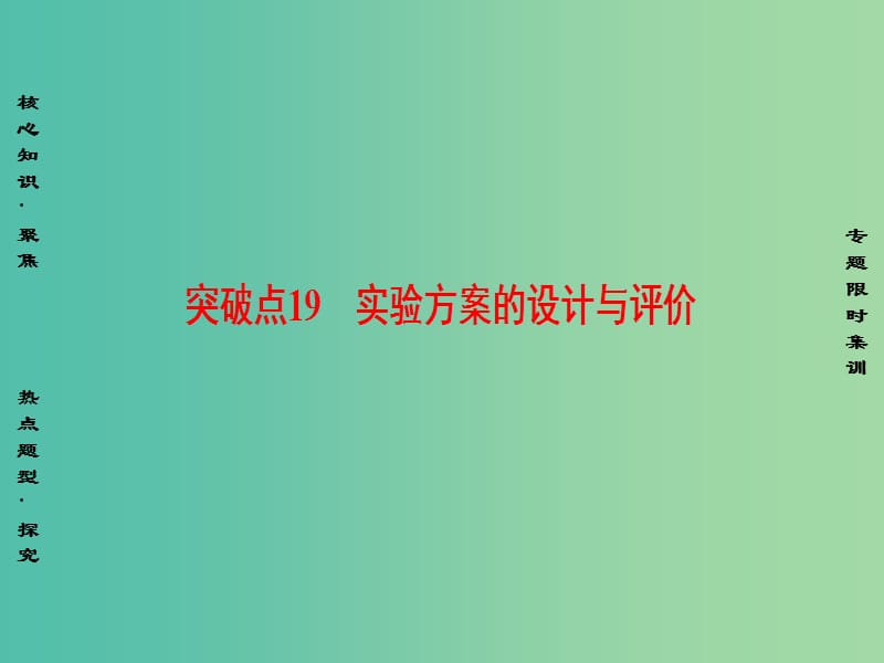 高三化学二轮复习 第1部分 专题4 化学实验 突破点19 实验方案的设计与评价课件.ppt_第1页