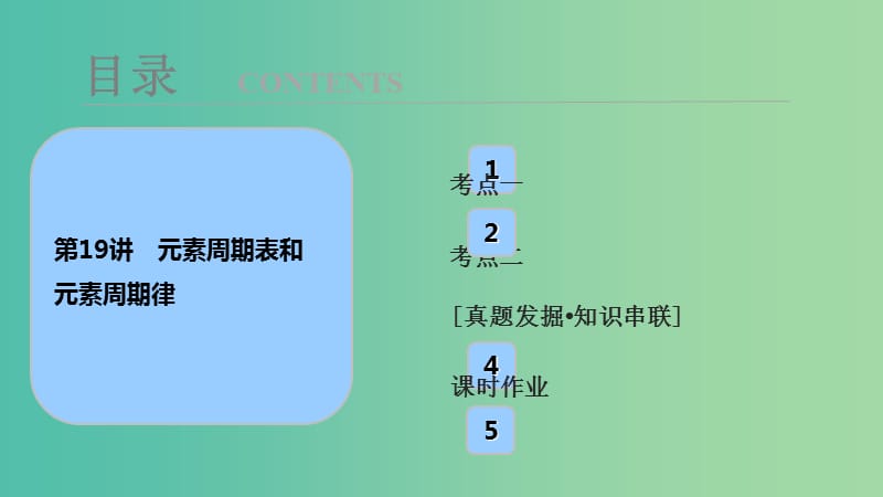 高考化学大一轮复习第五章物质结构元素周期率第19讲元素周期表和元素周期律考点探究课件.ppt_第1页