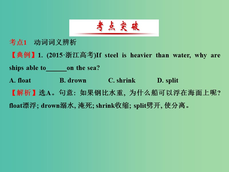 高三英语二轮复习 第一篇 语法运用攻略 专题一 单项填空 第4讲 动词和动词短语课件.ppt_第2页