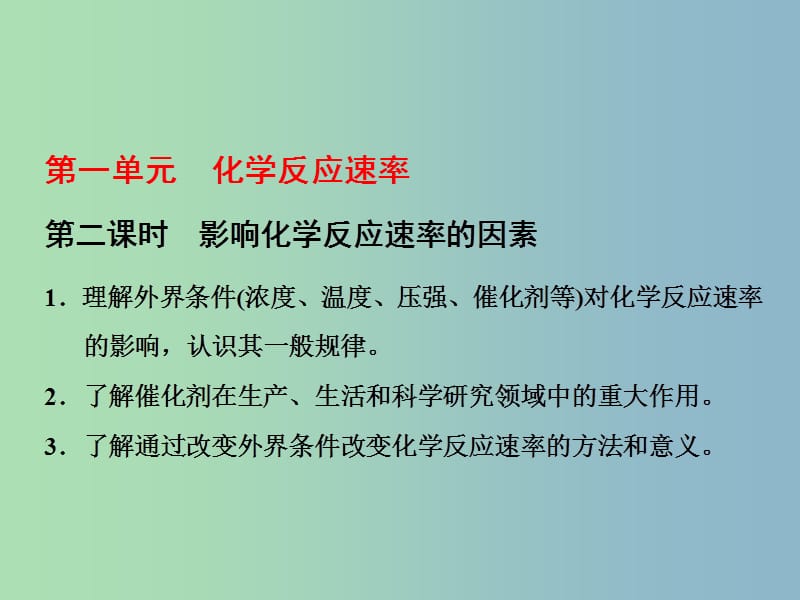 高中化学专题2化学反应速率与化学平衡第一单元化学反应速率第2课时影响化学反应速率的因素课件苏教版.ppt_第1页