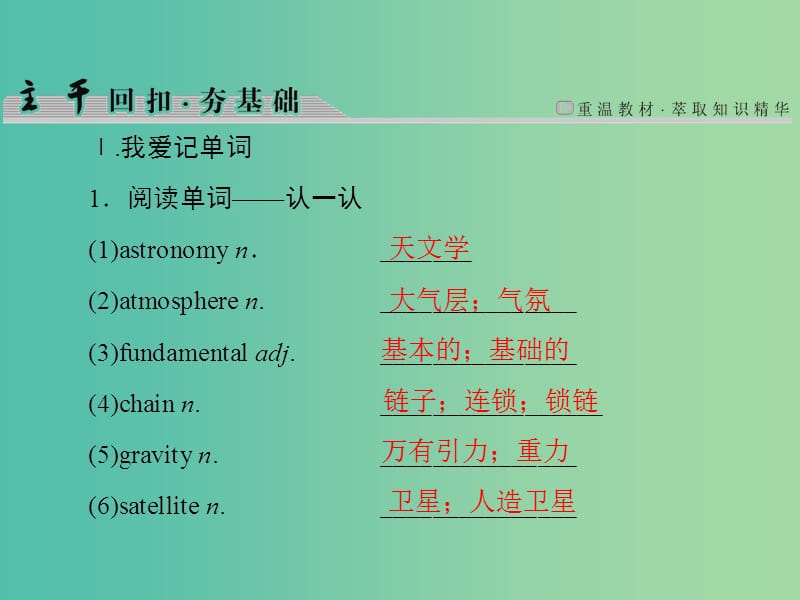 高考英语大一轮复习第1部分模块复习方略Unit4Astronomy：thescienceofthestars课件新人教版.ppt_第2页