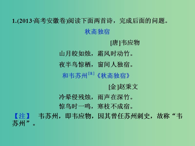 高考语文大一轮复习 第二部分 专题二 第三节 鉴赏诗歌的表达技巧课件.ppt_第3页