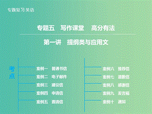 高三英語二輪復習 題型攻略 專題5 寫作課堂 高分有法 第1講 提綱類與應用文課件.ppt