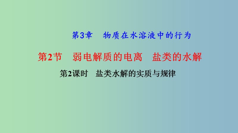 高中化学第3章物质在水溶液中的行为3.2弱电解质的电离盐类的水解第2课时盐类水解的实质与规律课件鲁科版.ppt_第1页