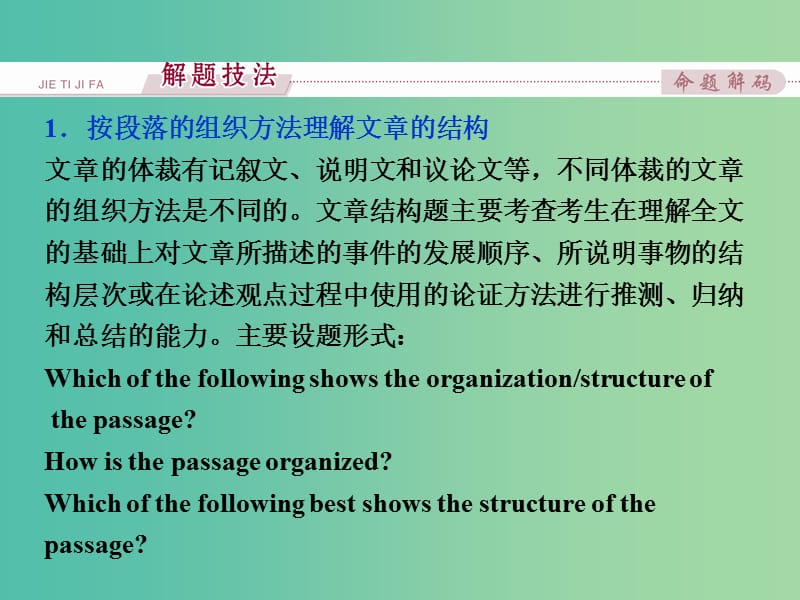 （全国卷Ⅰ）高考英语二轮复习 第二部分 题型专题突破 二 阅读理解 第五讲 篇章结构题课件.ppt_第3页