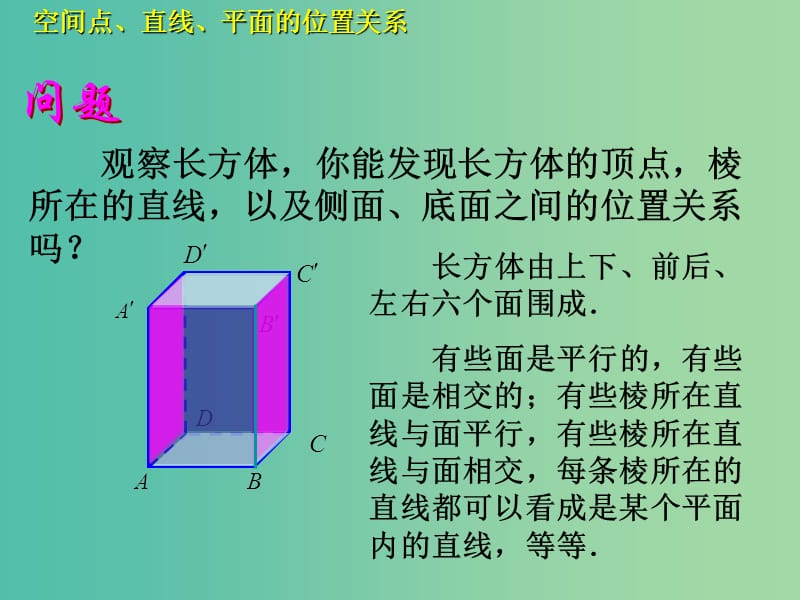 高中数学 2.1.1 点、直线、平面之间的位置关系课件 新人教版必修2.ppt_第2页